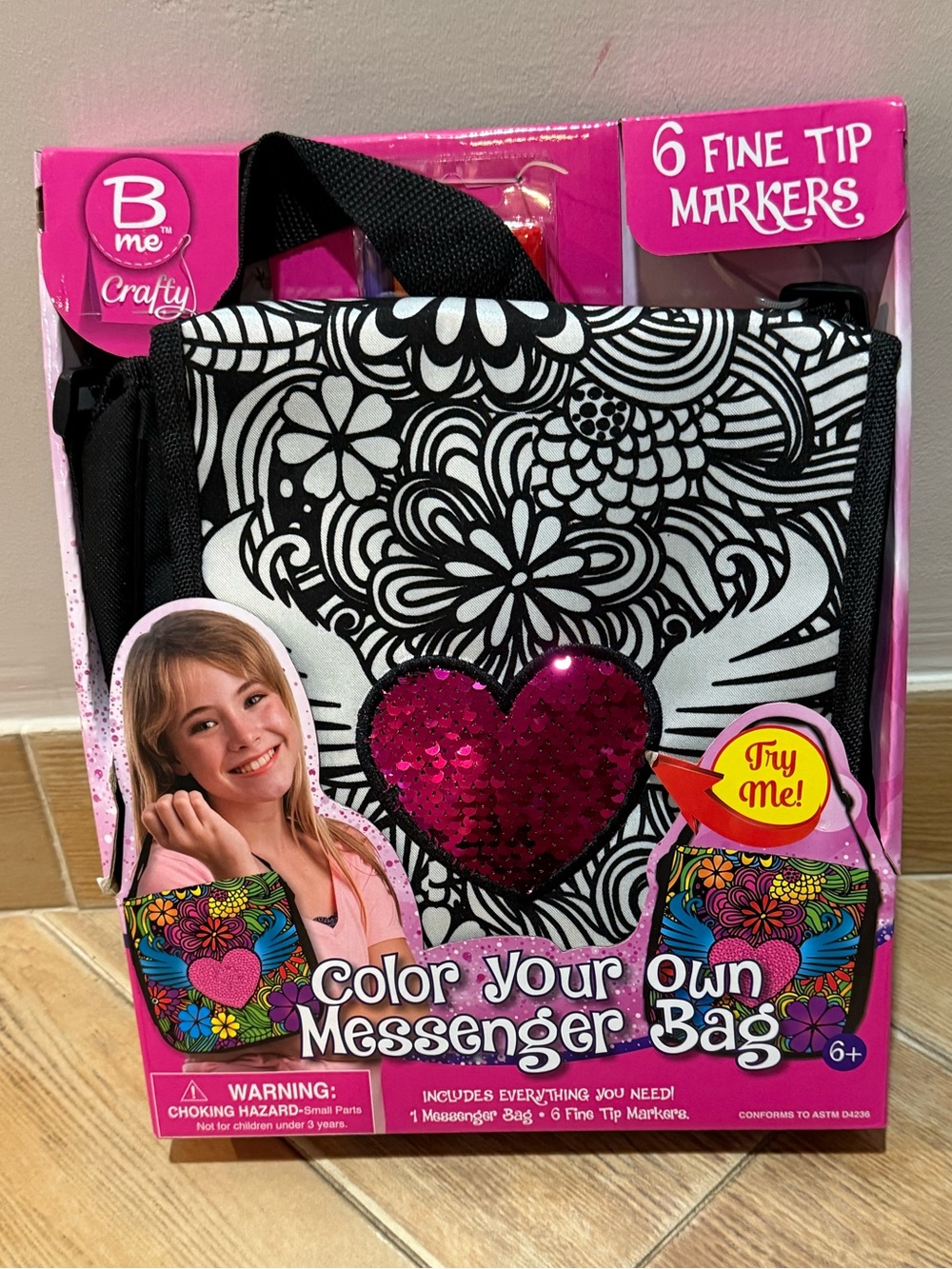 B Me Crafty Color Your Own Messenger Bag with Sequin Heart- New